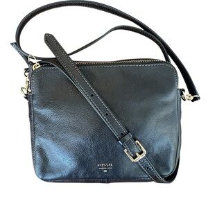 Fossil Black Leather Crossbody Bag